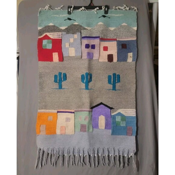 Vintage Southwestern Wool Wall Tapestry 3D Pueblo Cutout Home Decor 28x45 - Picture 15 of 16